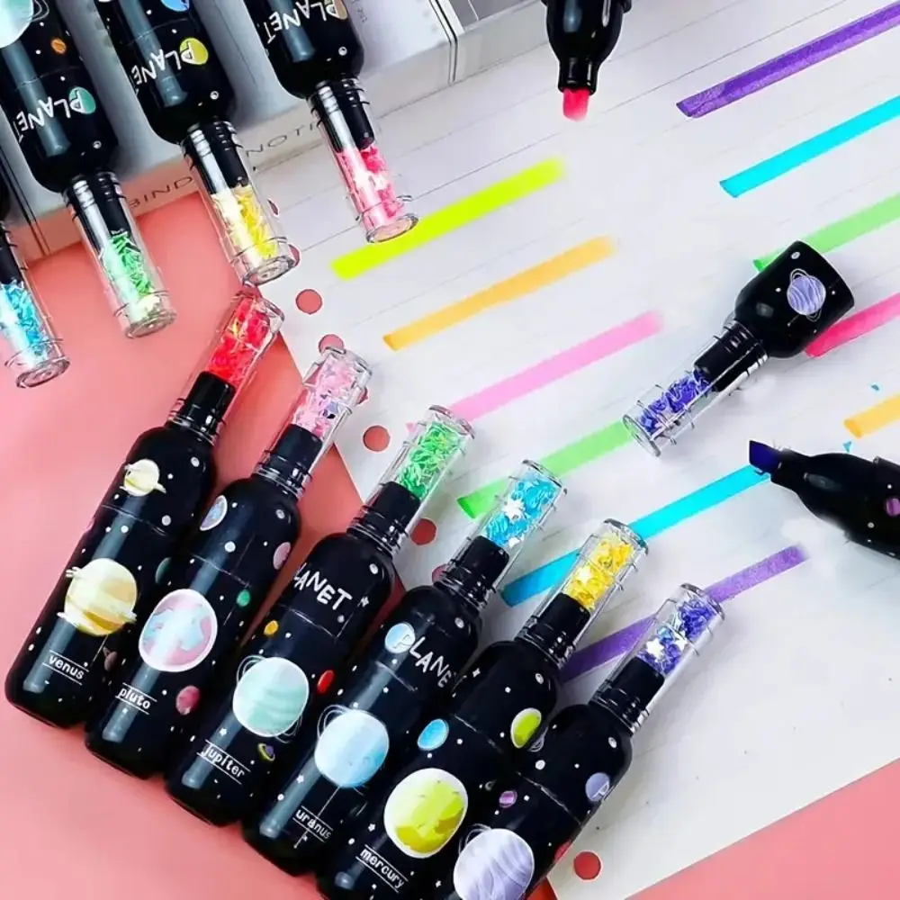 6pcs/set Creative Planet Highlighter Wine Bottle Styling Multicolor Writing Painting Doodle Pen Mini 4MM Marker Pen Student