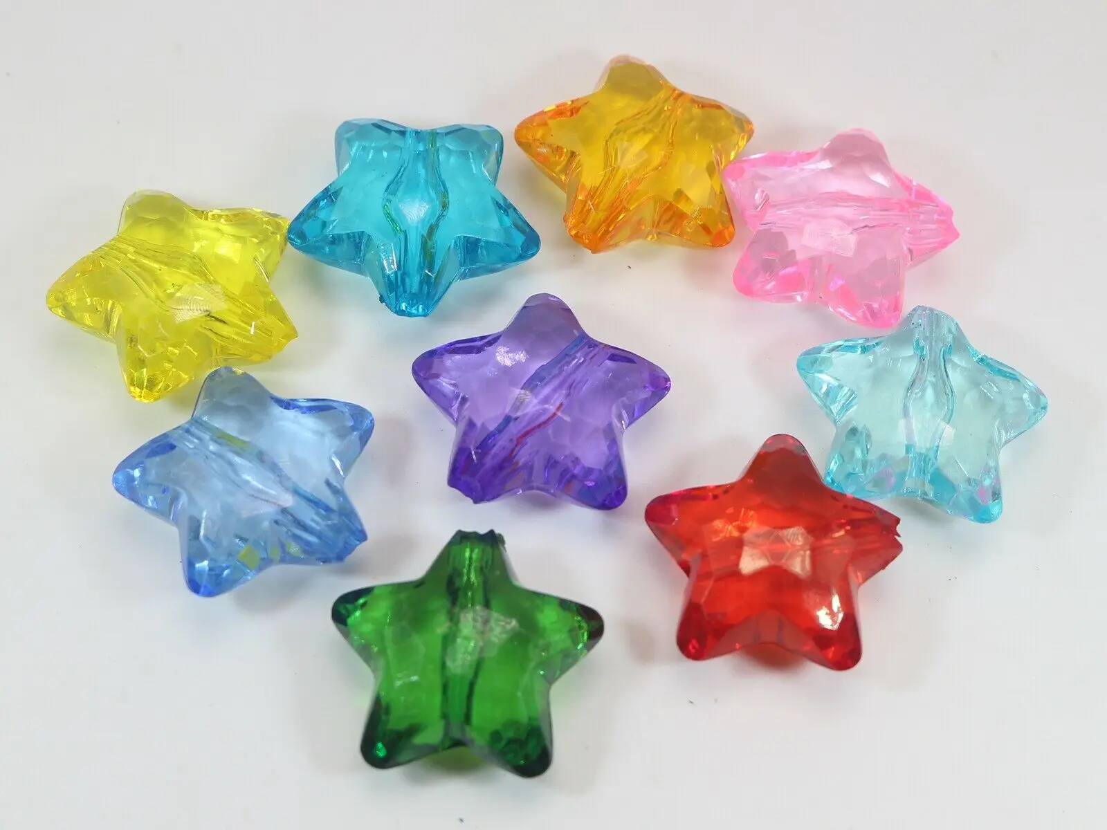 20 Mixed Colour Transparent Acrylic Large Star Charm Beads 28mm Kids Crafts