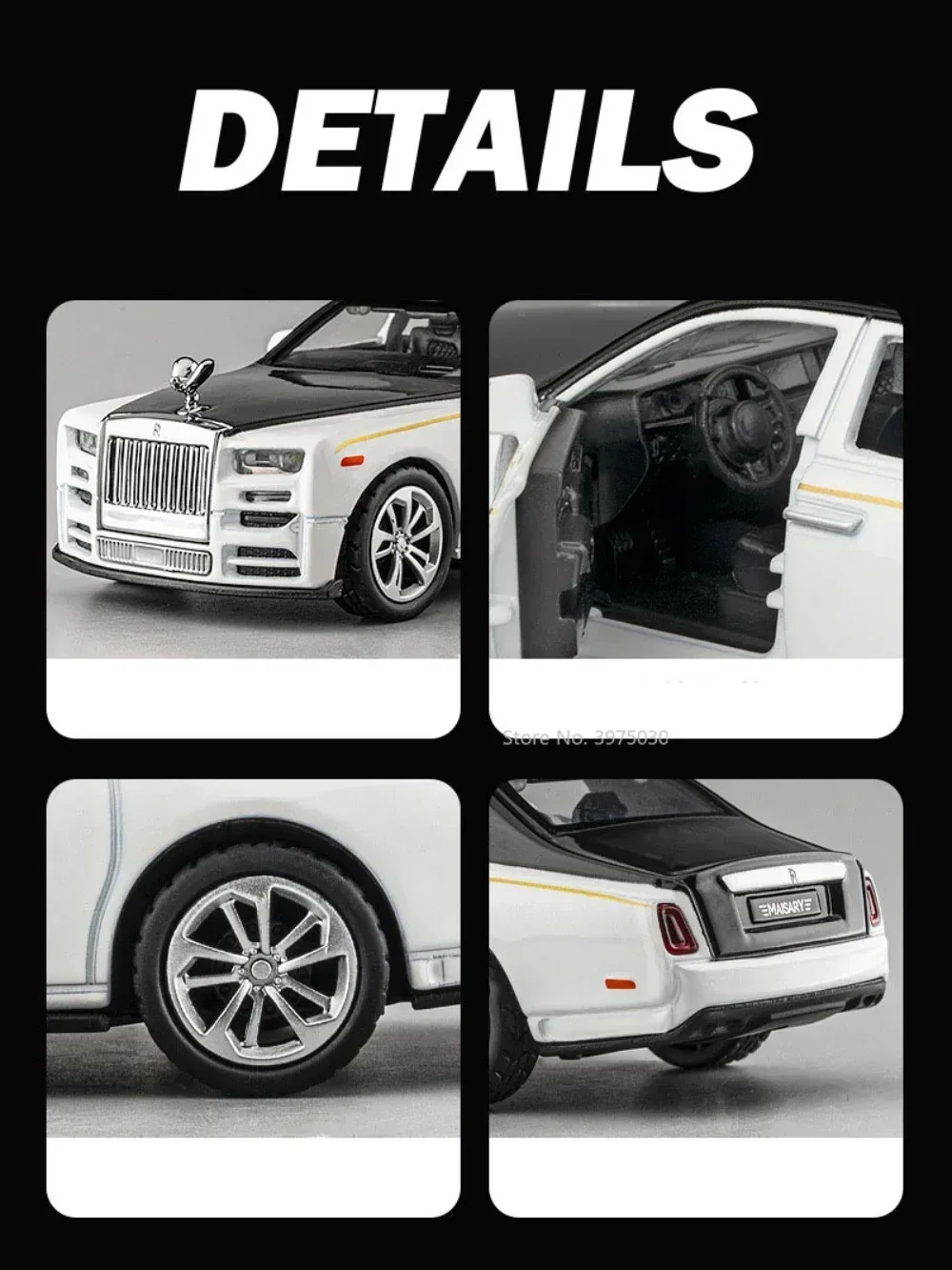 1/36 Rolls Royce Phantom Car Model Alloy Diecast Simulation Toy with Sound Light 2 Doors Opened Toys for Kids Christmas Gifts