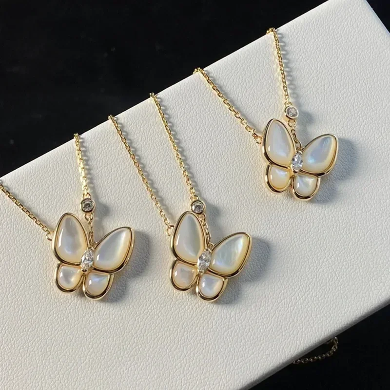 

SFE 925 Sterling Silver High Quality Fashion Exquisite White Shell Butterfly Necklace Temperament Clavicle Chain Luxury Jewelry