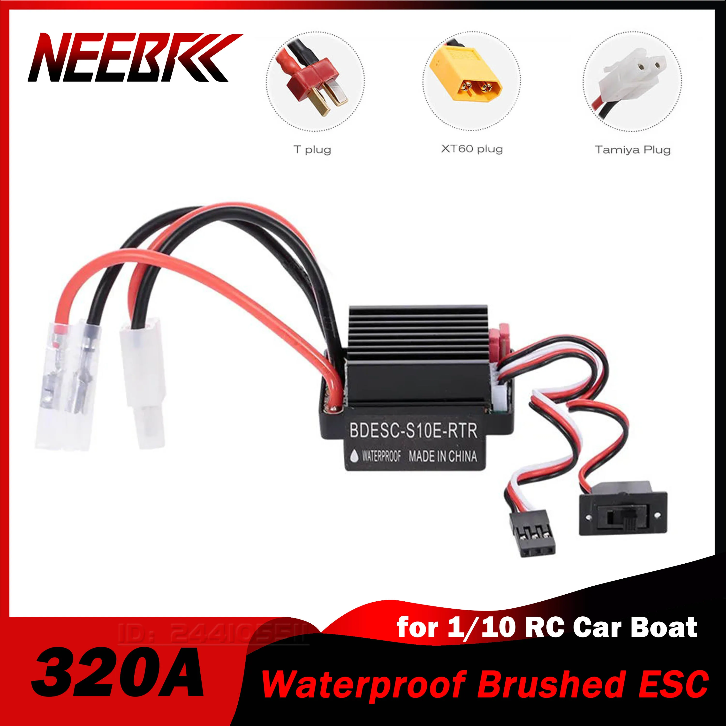 

NEEBRC 5V/2A BEC 320A Waterproof Brushed ESC 60A Speed Controller 2-3S Forward+Brake+Retreat for 1/10 RC Car Boat Model Motor