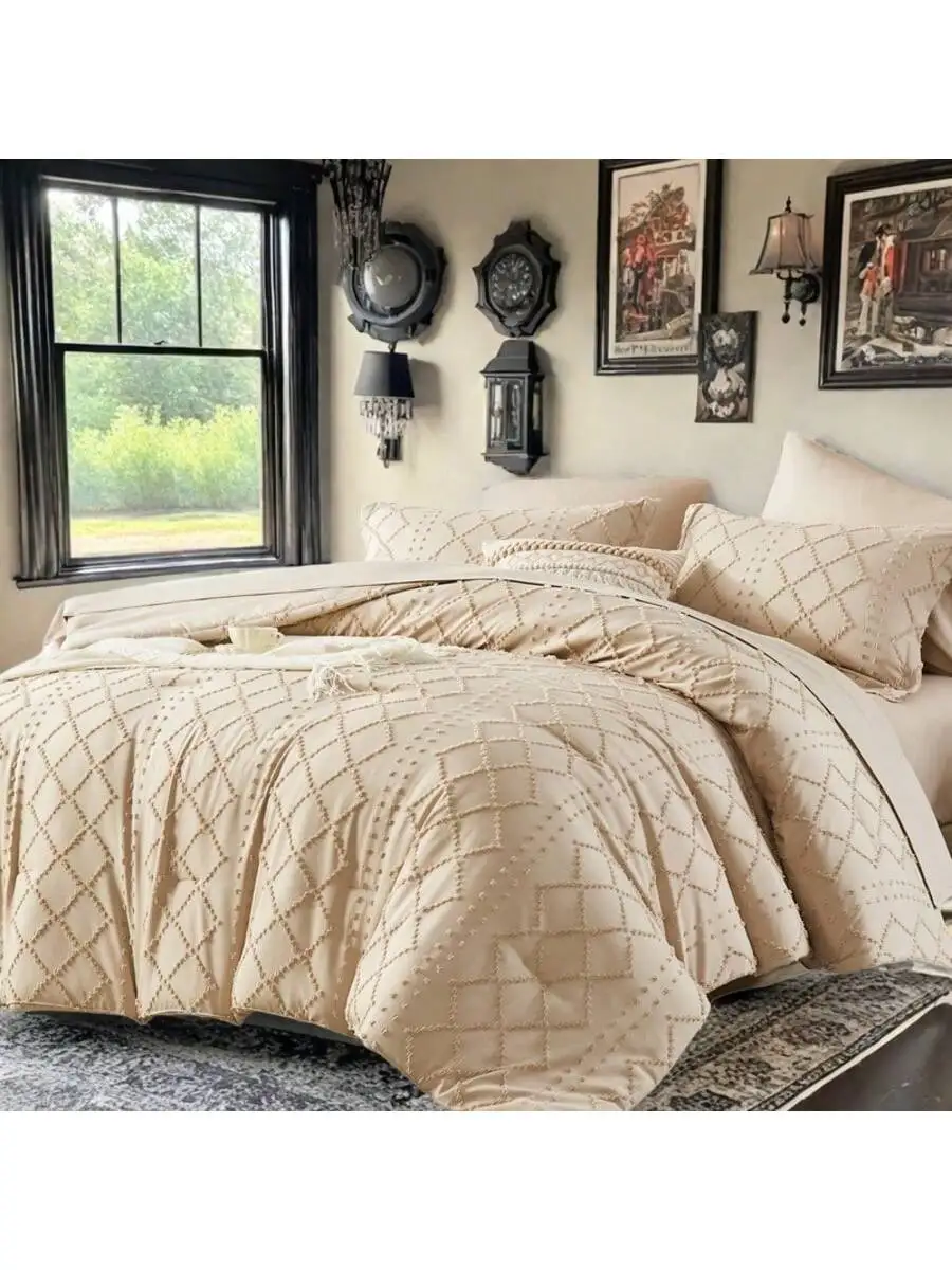 

7-Piece Lightweight Solid Comforter Set For All Seasons Soft Bedding Set Queen King Full Size