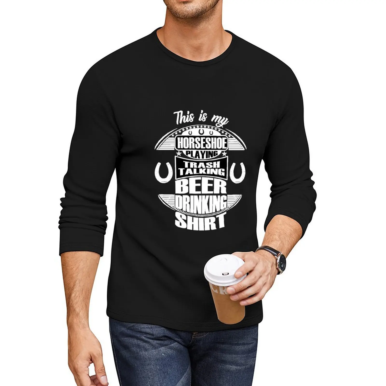 Horseshoe Playing Trash Talking Beer Drinking Funny Horseshoes Backyard Games T Long T-Shirt shirts graphic tees tshirts for men