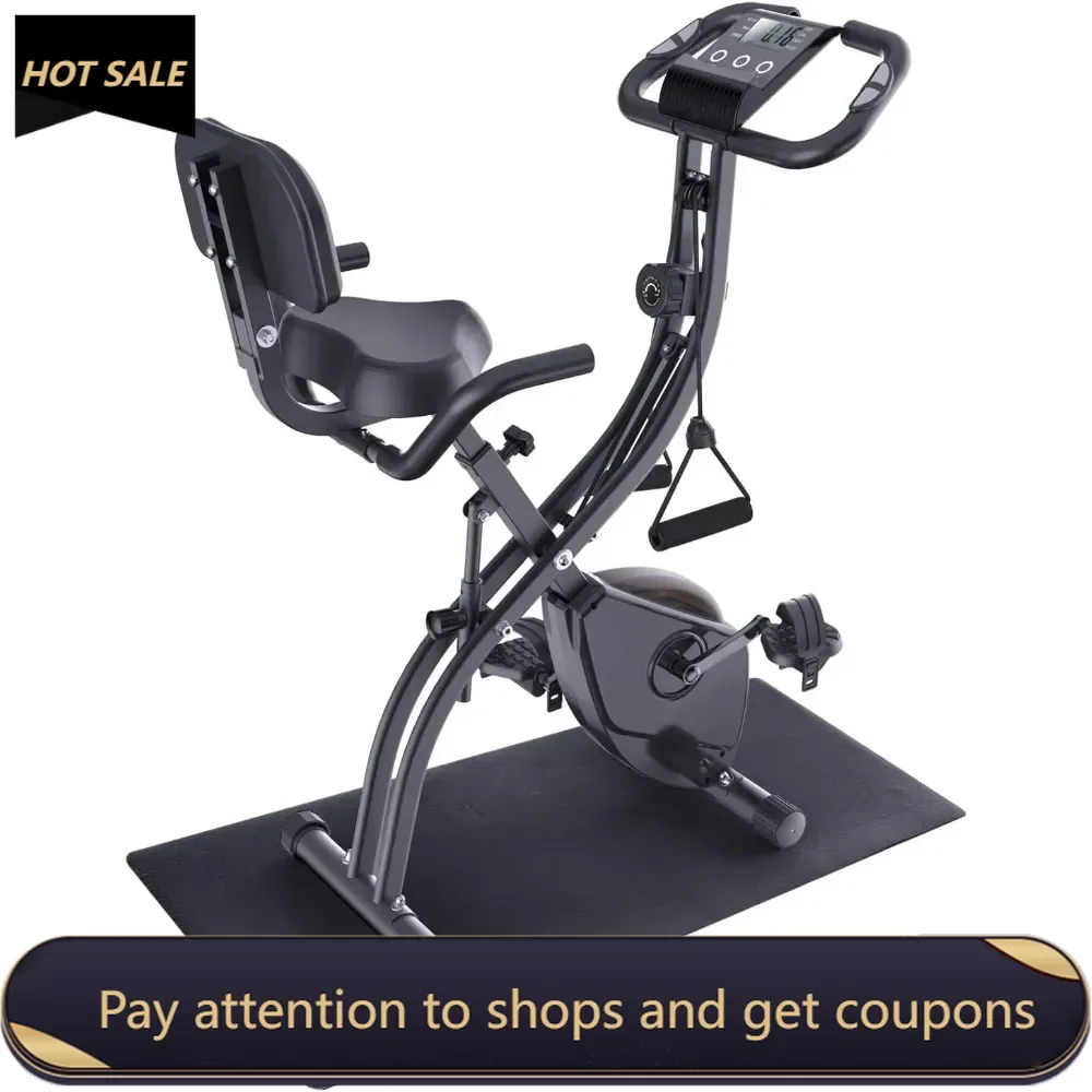 

Foldable Exercise Bike Stationary Bike, 4 in 1 Indoor Cycling Bike with 16 Level Magnetic Resistance Training Bike