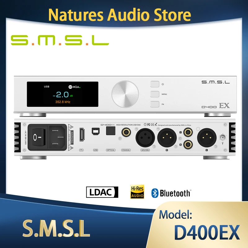 

SMSL D400EX MQA-CD Decoder Bluetooth Dual AK4499EX Desktop Hi-Res IIS DAC Balance Pre-amplifier AMP Support LDAC APTX HD