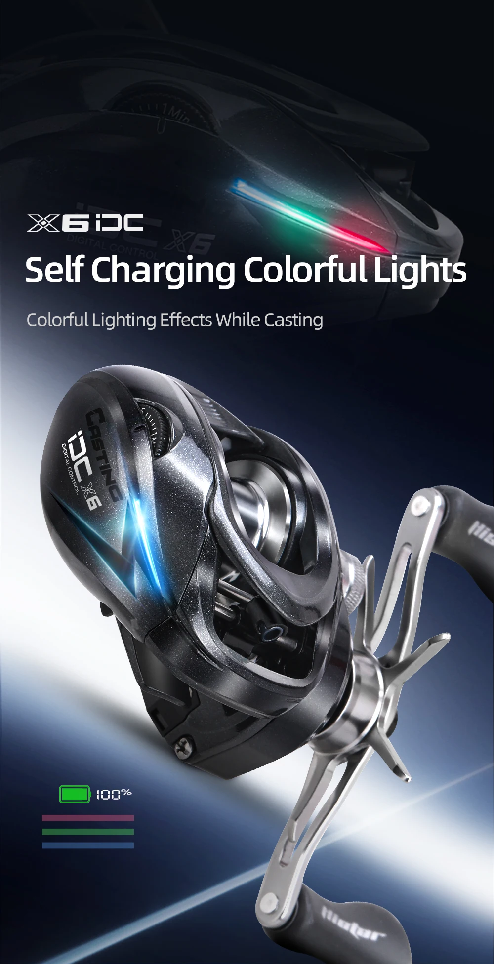 HASIDA X6 DC Baitcasting-Rolle IDC Digitalbremse Anti-Backlash Low-Profile-Wurfrolle 7.1:1 Leichter Carbonrahmen – Detail 9