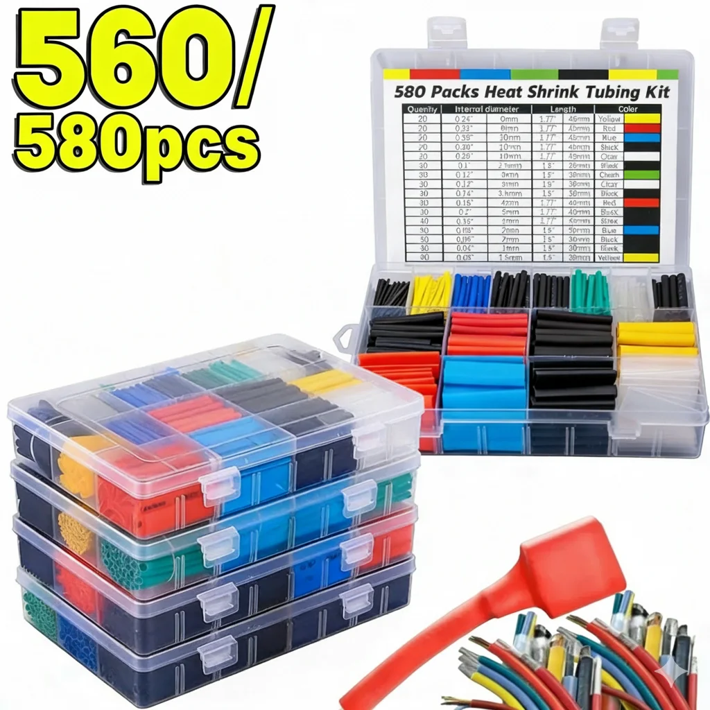 580/560Pcs Heat Shrink Tube Kit Thermoresistant Tubing Heat Shrink Wire Wrapping Electrical Insulation Cable Repairs
