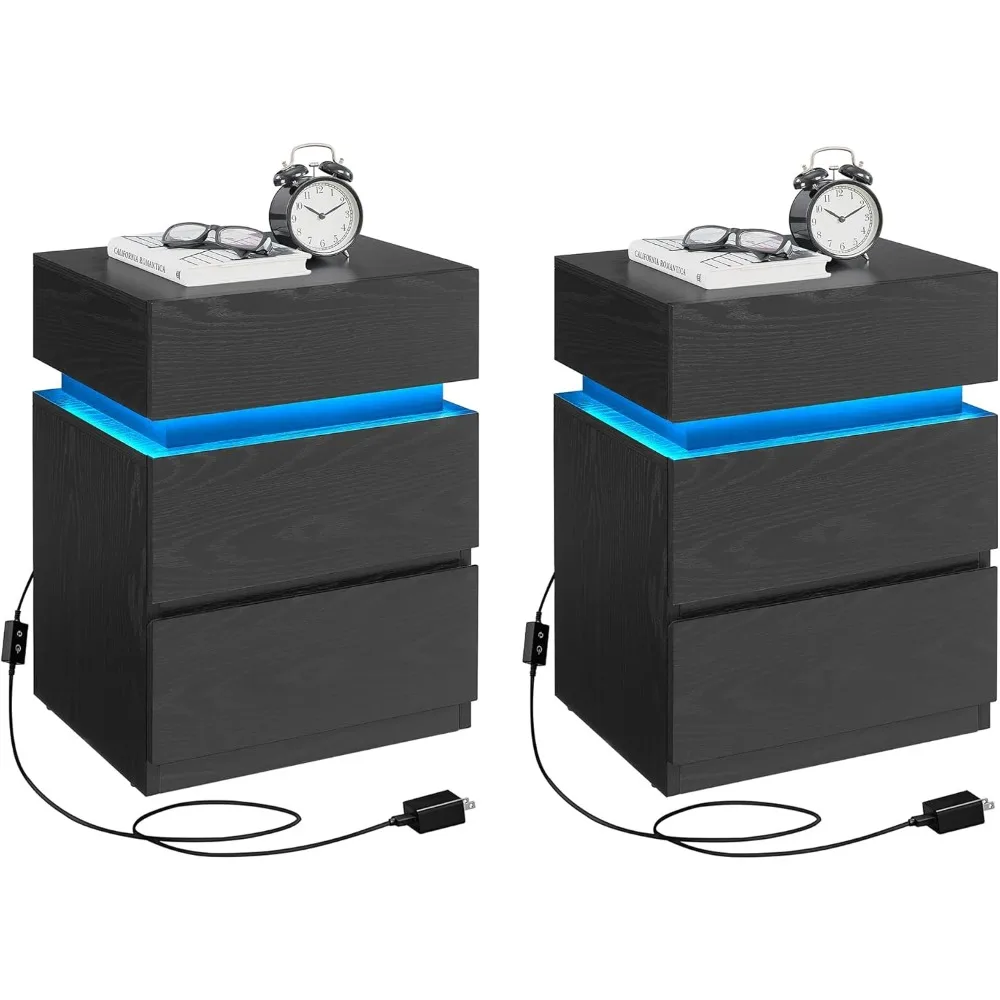 

LED Lights Nightstands, Adjustable Light Colors, Bedside Tables for Bedroom Furniture, Side Tables with Drawers, Nightstands