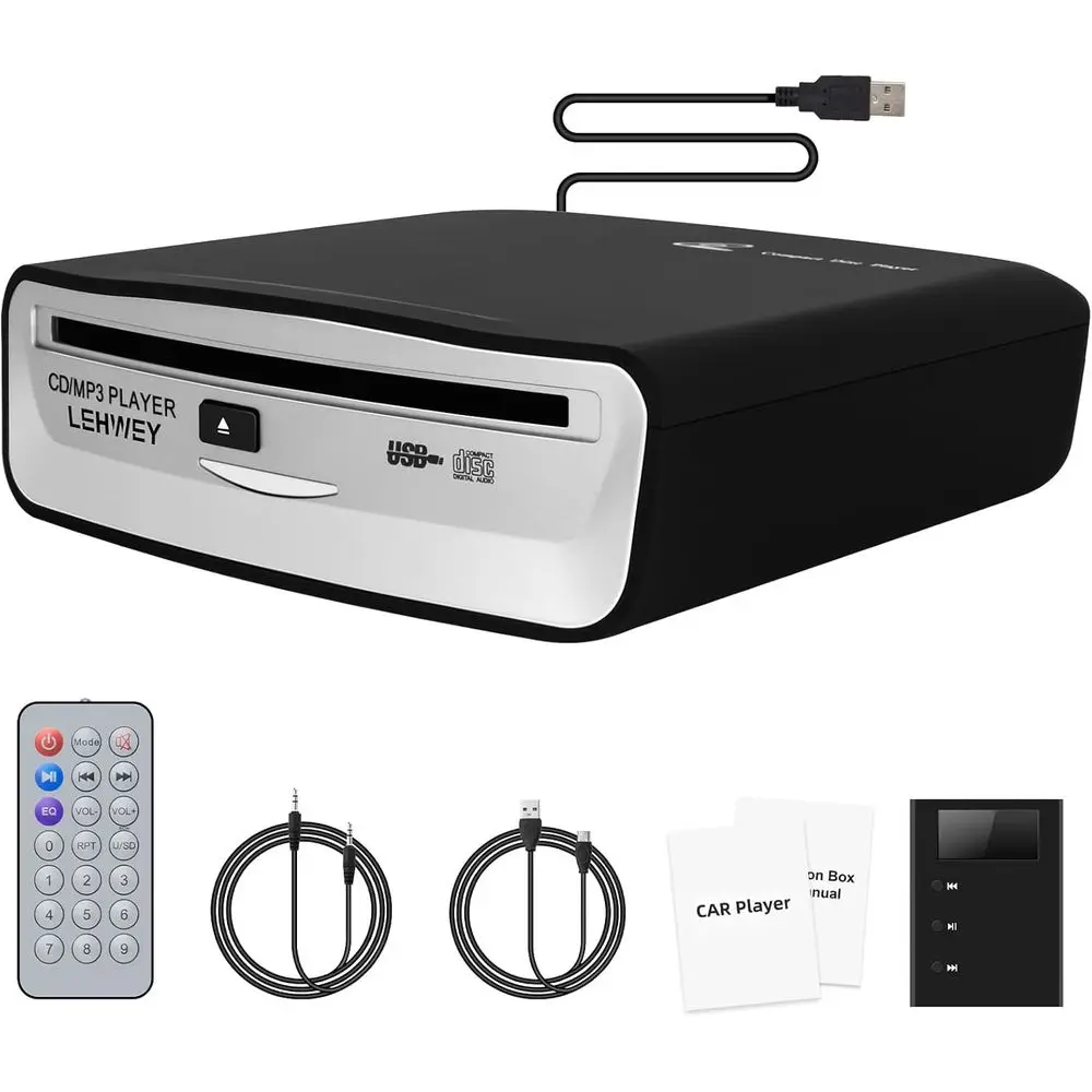 

Портативный автомобильный CD-плеер с AUX и пультом дистанционного управления, совместимый с USB, ноутбуками, телевизорами и устройствами Android 4.4+