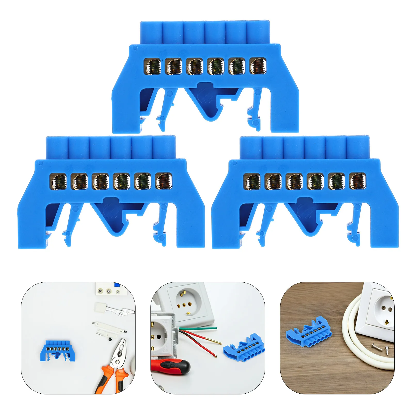 5Pcs Terminal Bus Bar 6 Positions Copper Screw Brass Terminal Block Grounding Strip Block Electrical Wire Connector