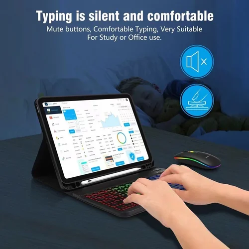 Imagen 2 del producto Teclado retroiluminado Bluetooth ratón teclado inalámbrico RGB teclado inglés retroiluminado recargable para IOS Android Windows iPad