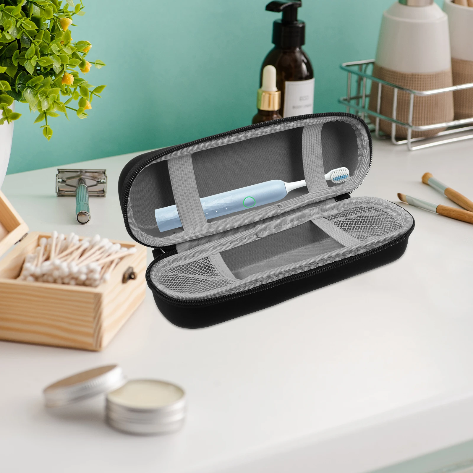 

Practical Electric Toothbrush Travel Case Waterproof Dustproof Storage Bag Black Knitted Fabric Toothbrush Box Organizer