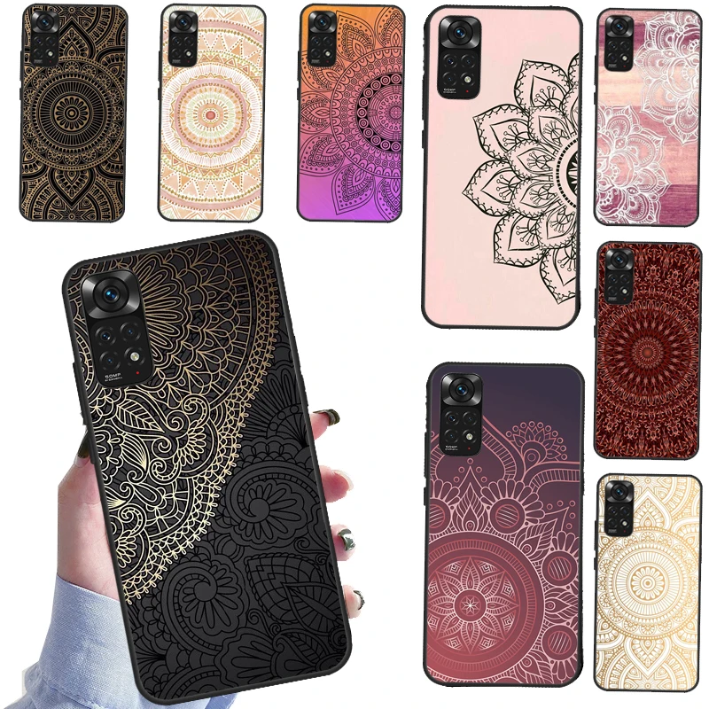 Mandala Floral Wood Case For Redmi 10 9T 9A 9C 9 Back Cover For Redmi Note 11 10 9 8 Pro Note 10S 8T 9S Coque