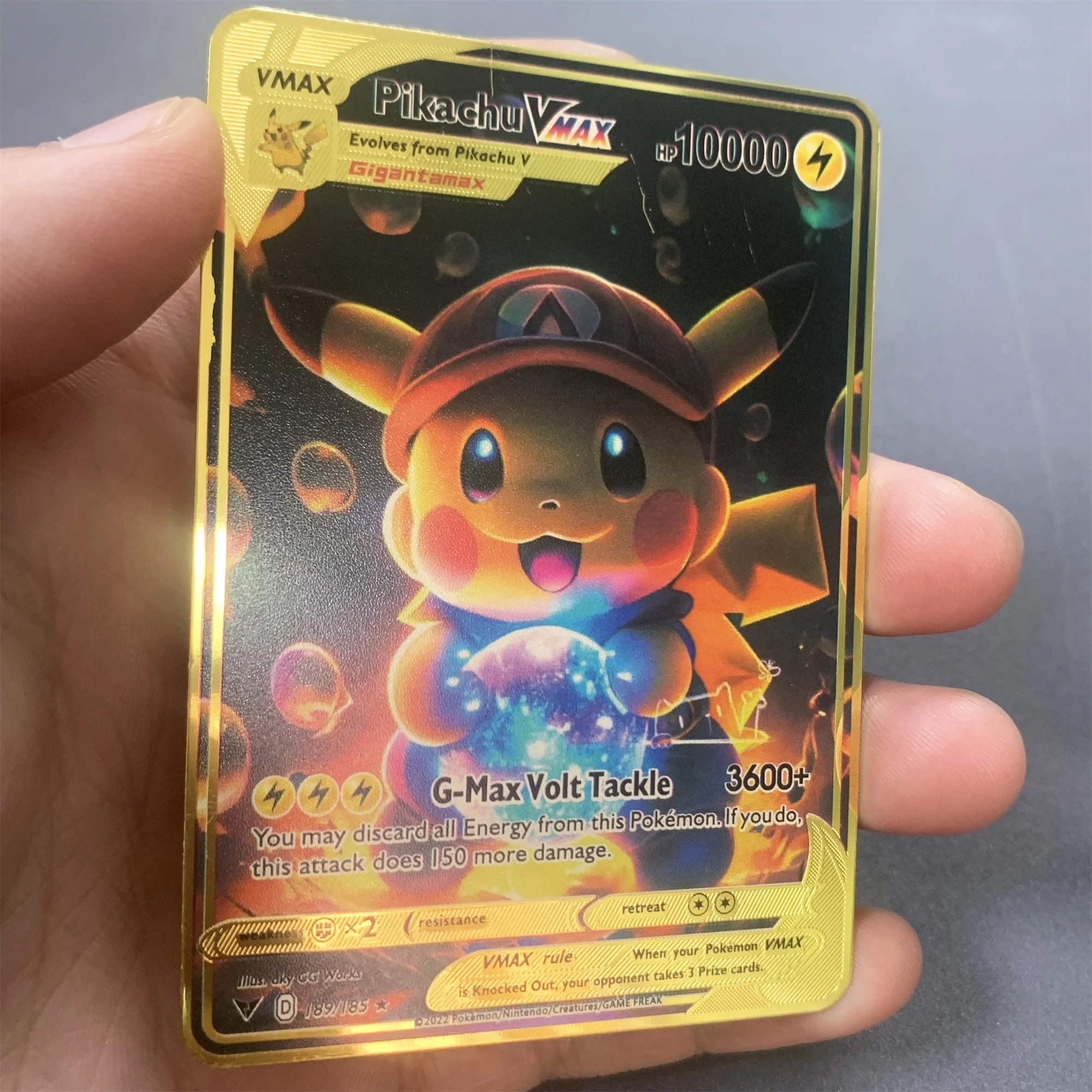 Tarjeta de Metal de Pokémon, 10000 puntos, Arceus, Charizard, Raichu, Super Tarjeta Dorada, inglés, Mewtwo, Vmax, GX, EX, tarjetas de colección de