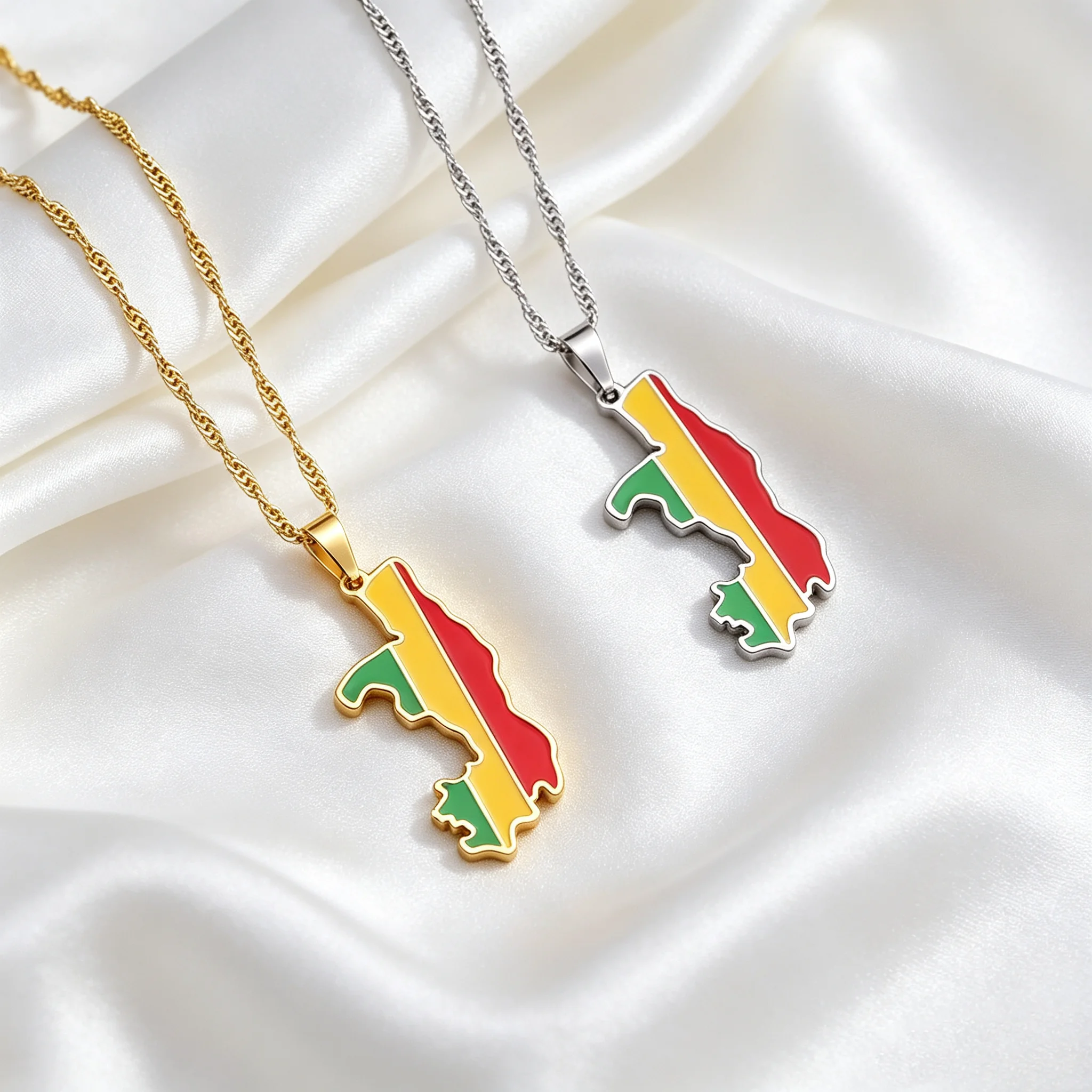Hot Selling Stainless Steel Congo‑Brazzaville Map Pendant Necklace Ethnic Trendy Jewelry for Women Accessories Christmas Gift