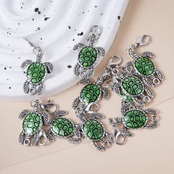 10pcs Green Tortoise Charms Alloy Animal Pendants With Lobster Claw Clasps Keychain For Women Girls Jewelry Accessories 18*37mm