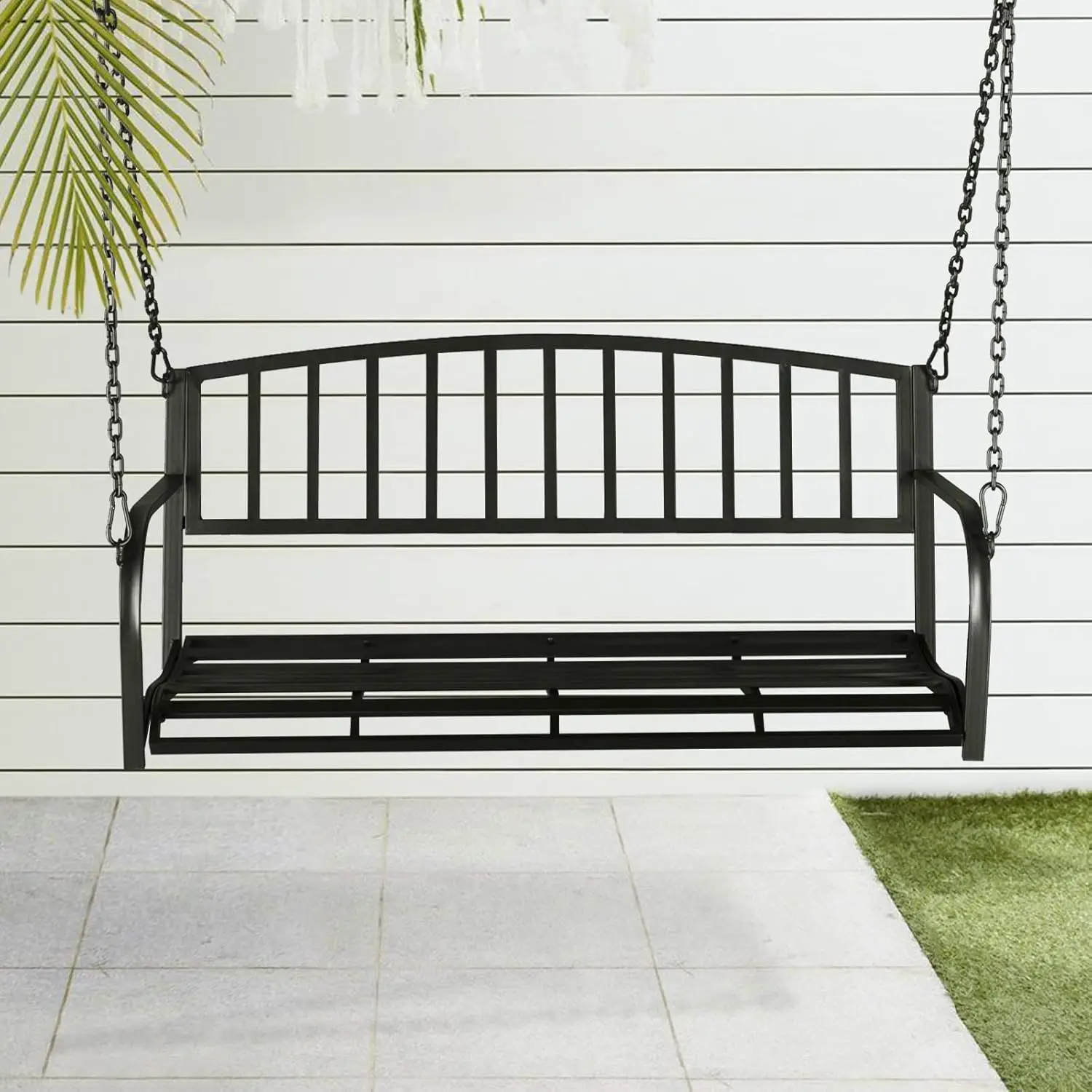 Metal Porch Swing, 47inch Hanging Steel Bench for Patio, Porch, Gazebo, Deck, Heavy Duty 500lb Weight Capacity Swing Seat