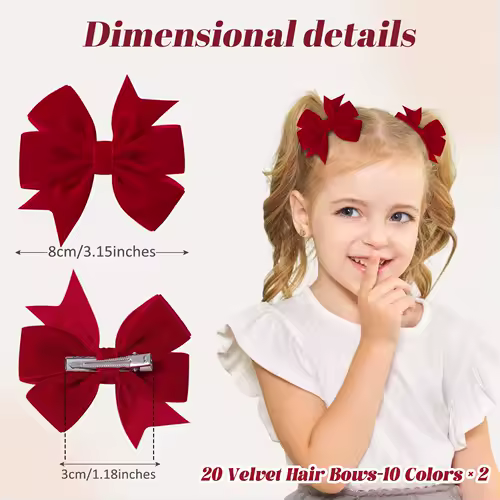 2pcs/set Handmade Velvet Bow Hair Clips for Baby Girls Vintage Christmas Red Green Bowknot Hairpins Barrette Hair Accessories - Image 5