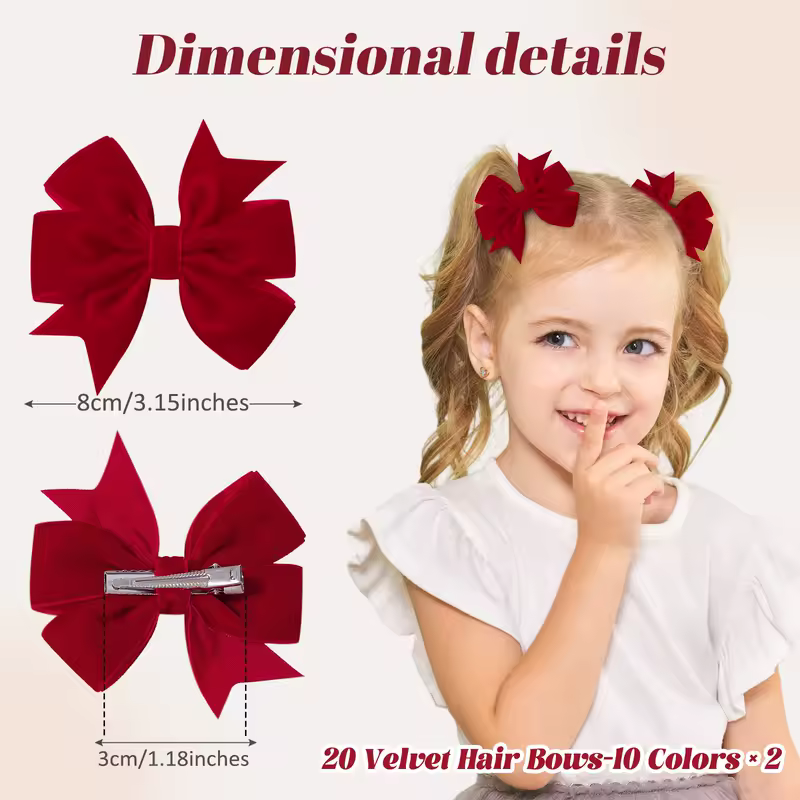 2pcs/set Handmade Velvet Bow Hair Clips for Baby Girls Vintage Christmas Red Green Bowknot Hairpins Barrette Hair Accessories - Image 5