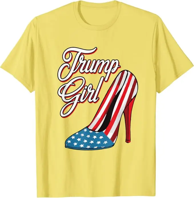 Trump Girl High Heel Stilettos American Flag Trump 2024 T-Shirt Women\'s Fashion Republican Graphic Saying Tee Short Sleeve Tops