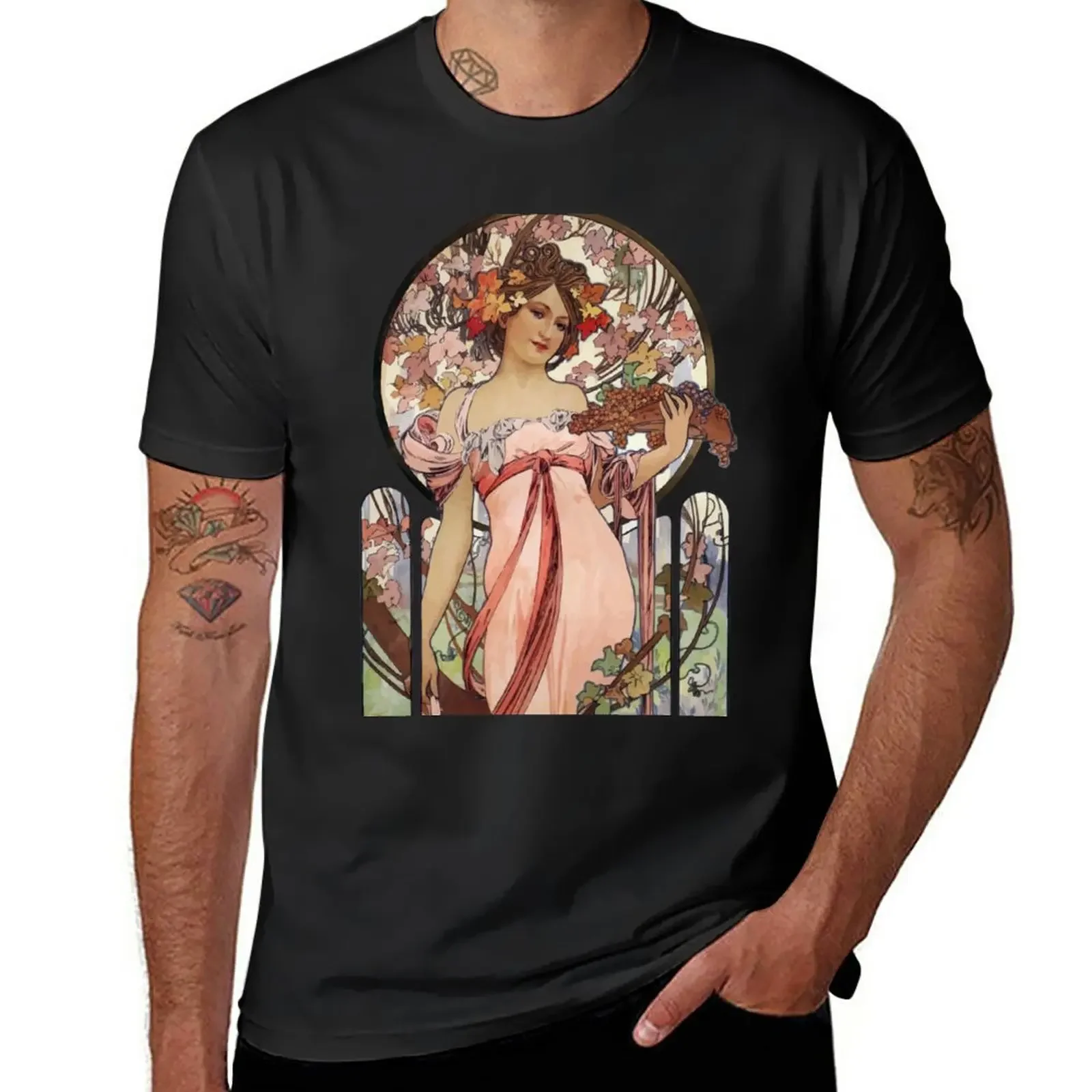 Alfons Mucha 1 T-Shirt tops heavyweights mens white t shirts