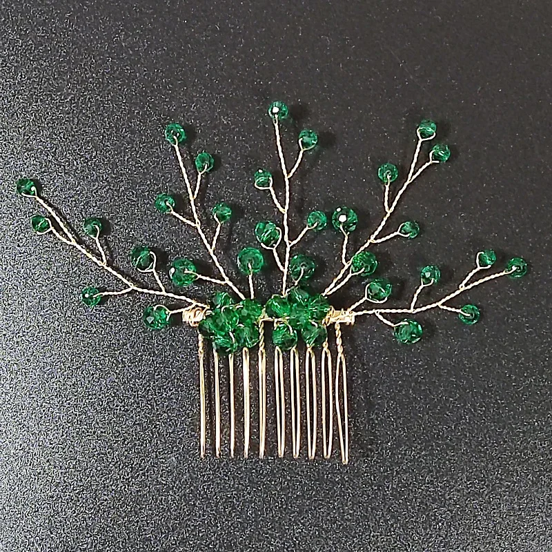 Grampos de cabelo e pentes de cristal verde folha de ouro flor nupcial acessórios de cabelo de casamento para mulheres presentes de dama de honra
