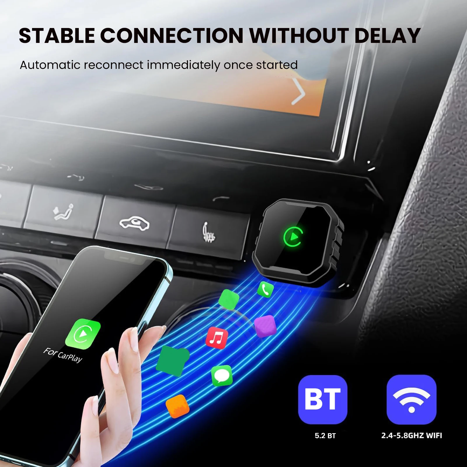 

Wireless CarPlay/Android Auto Adapter Plug & Play Converts Wired To Wireless CarPlay Adapter USB Dongle for Factory Wired