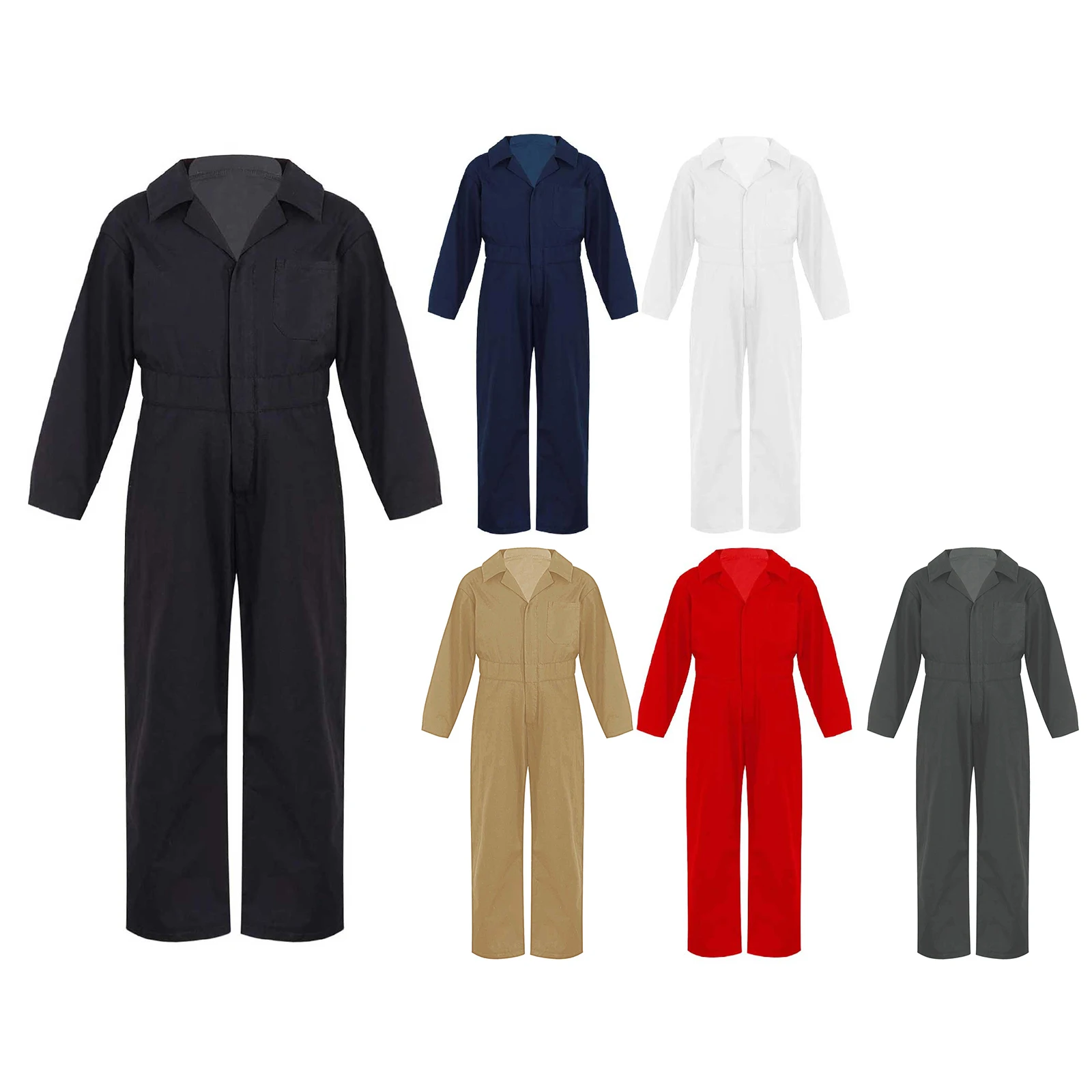 Kid Boys Mechanic Coveralls Jumpsuit Children Long Sleeve Turndown Collar Zipper Flightsuit Overalls Cosplay Performance Costume