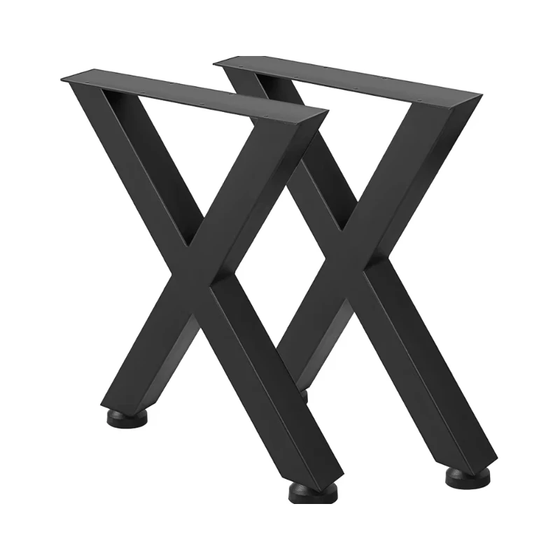 

Heavy-duty black metal X-frame table legs, modern industrial square design, powder-coated finish