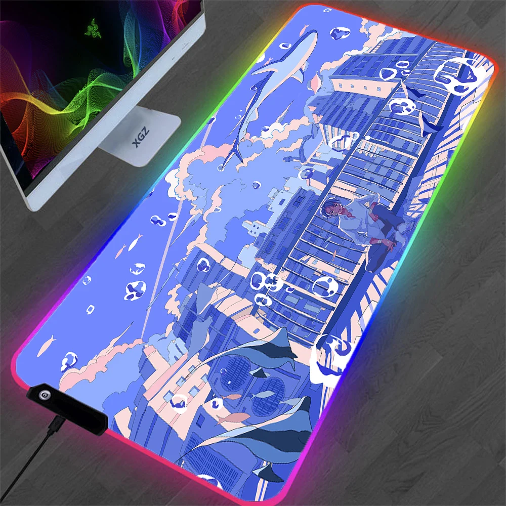 

RGB Anime Blue Landscape Computer Mouse Pad for PC Gamers 900x400 Desk Pad Large Gaming Mousemat XxL Mousepad Pink