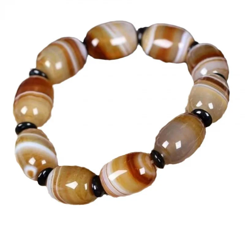 Sardonyx العقيق دائرة واحدة الغلاف الجوي على شكل حبة سوار مثل مجوهرات اليد العقيق الحرير