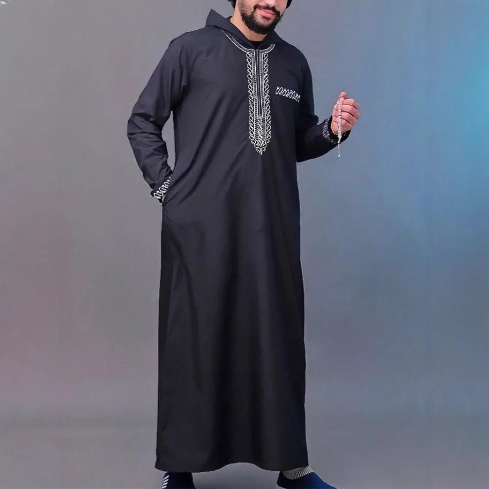 

New in 2025! Middle Eastern Men's Loose Hooded Robes, Luxurious Embroidered Long-sleeved Muslim Costumes Show Dignity.