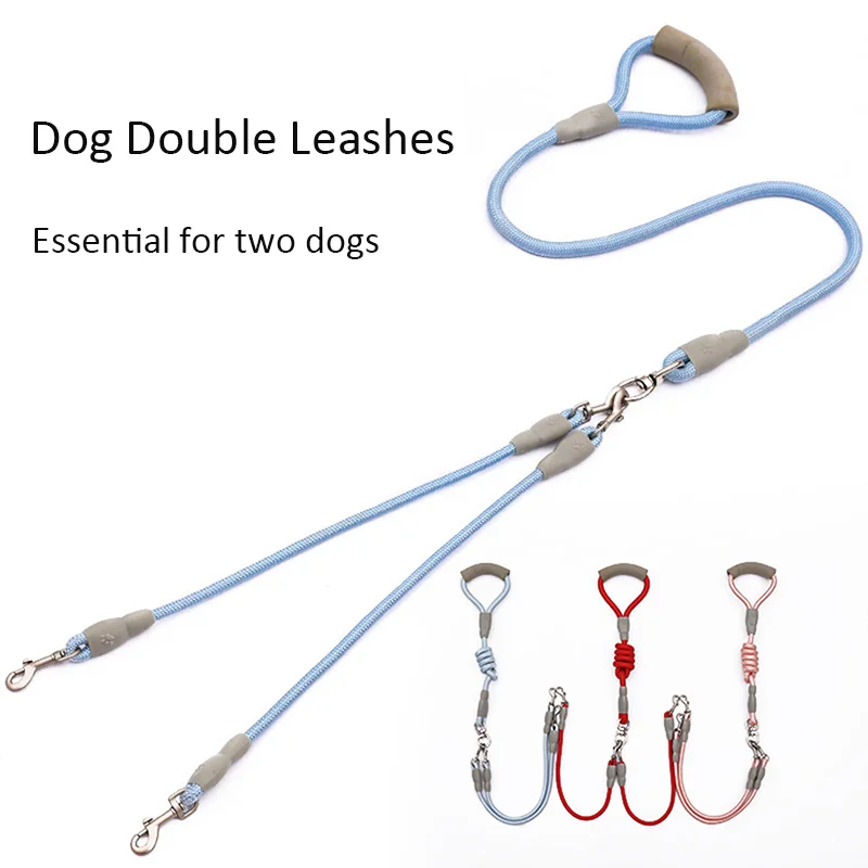 Double Dog Leash for 2 Dogs Nylon Rope Dual Leash for Small Medium Dogs with Soft Foam Handle Pet Leash Double Tangle Free