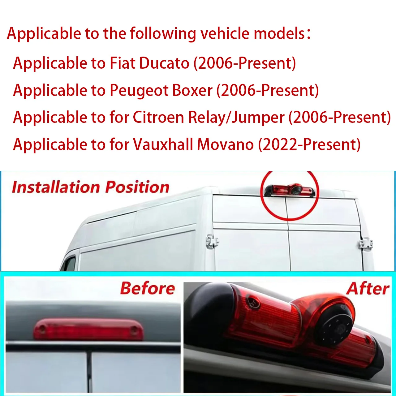 Applicable to Car Brake Light Rear View Camera Night Vision Reverse For Fiat Ducato Peugeot Boxer Citroen Jumper Set of clothes!