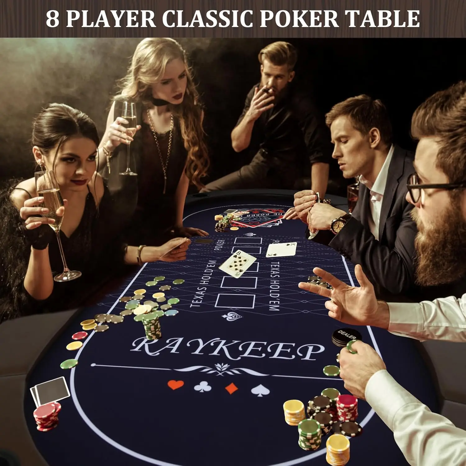 Foldable, 8 Player Folding Poker Tables w/Collapsible Legs, Casino Grade Felt, Padded Rails and Cup Holders, Portable Poker Tabl