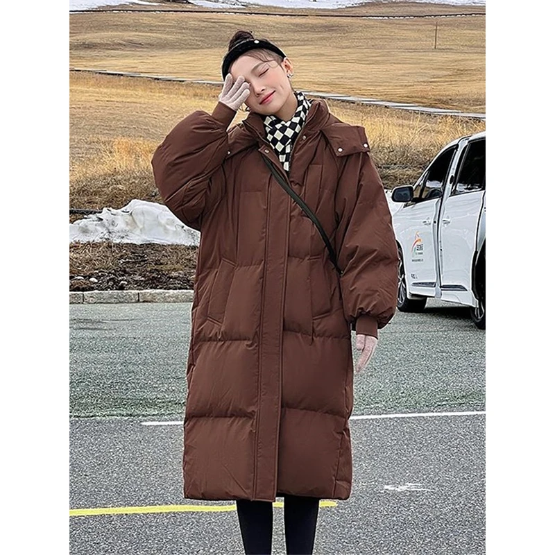 

Windproof Rainproof Thick Warm Long Puffer Coat Women Jacket White Female Basic Snow Overcoat Winter Parkas Hooded Down Cotton