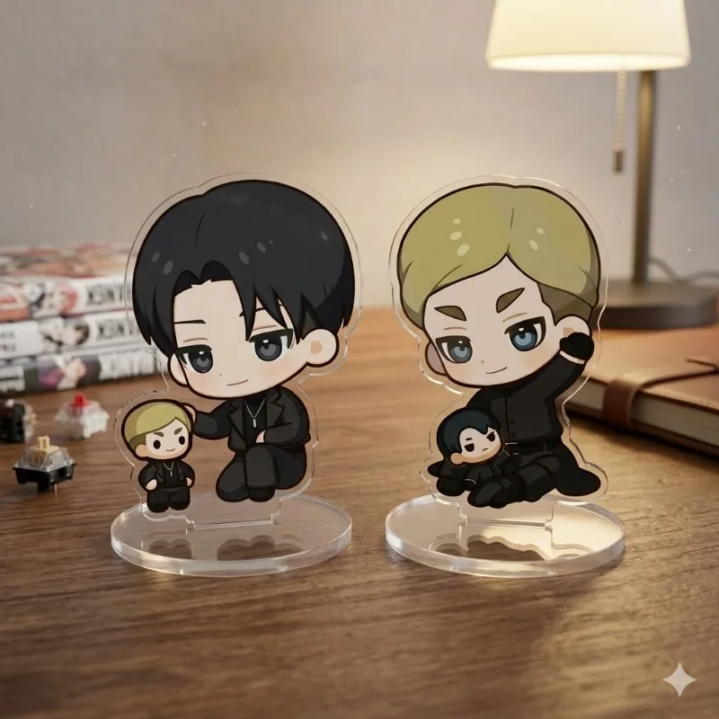

Anime Peripherals Cute Q Ver. Levi Ackerman Figure Acrylic Stand Erwin Smith Figurine Standing Plate Decoration Collection Toys