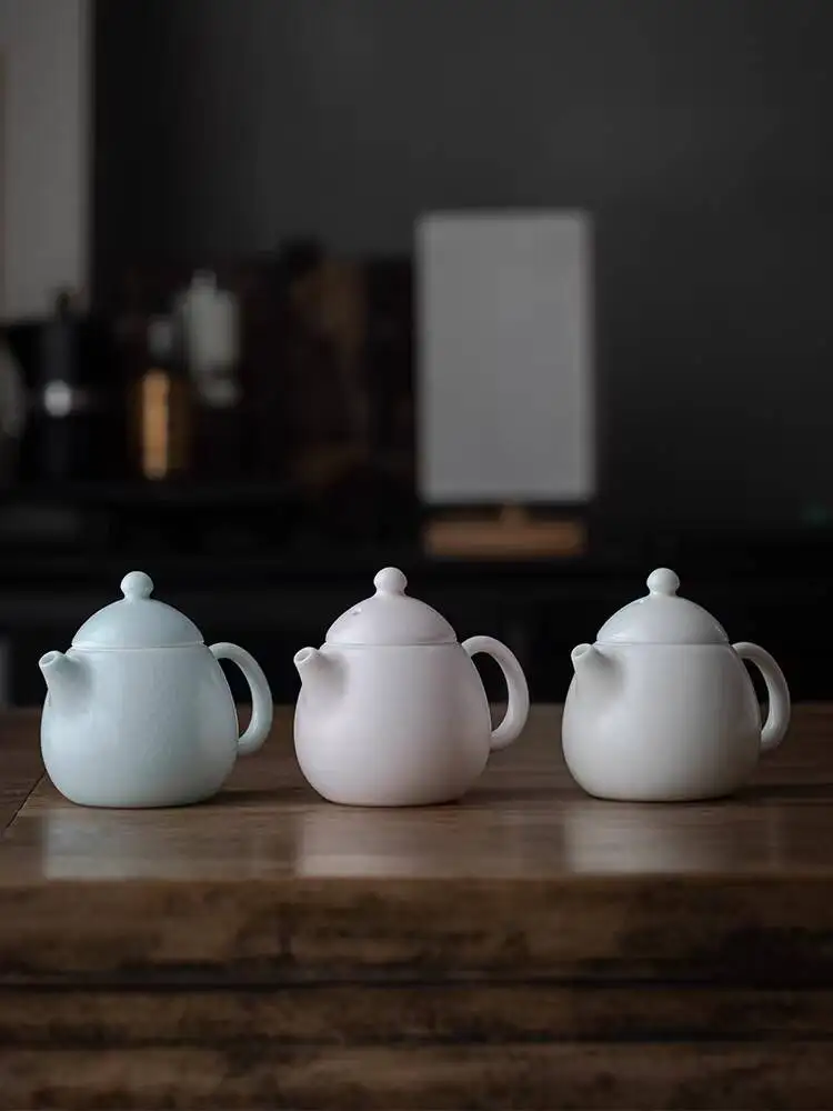 Off-White Dragon Egg Teapot, Ceramic Kung Fu Set, Household Tea Brewing Device, Chinese-Style Ruyao Porcelain, Can Be Used As A