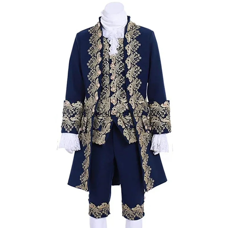 Blazer Suit Set Deluxe Victorian King Prince Costume For Men Top Vest Jacket Coat Stage Theater Cosplay Outfit Pants Jabot Tie