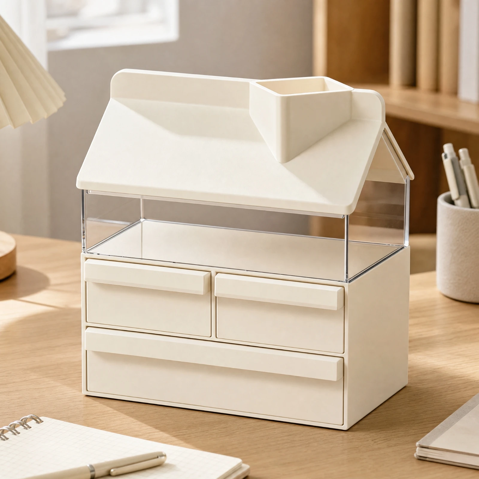 House-Shaped Desk Organizer Multi-Functional Desktop Organizer with Pull-out Drawers Long-Lasting No Installation Required
