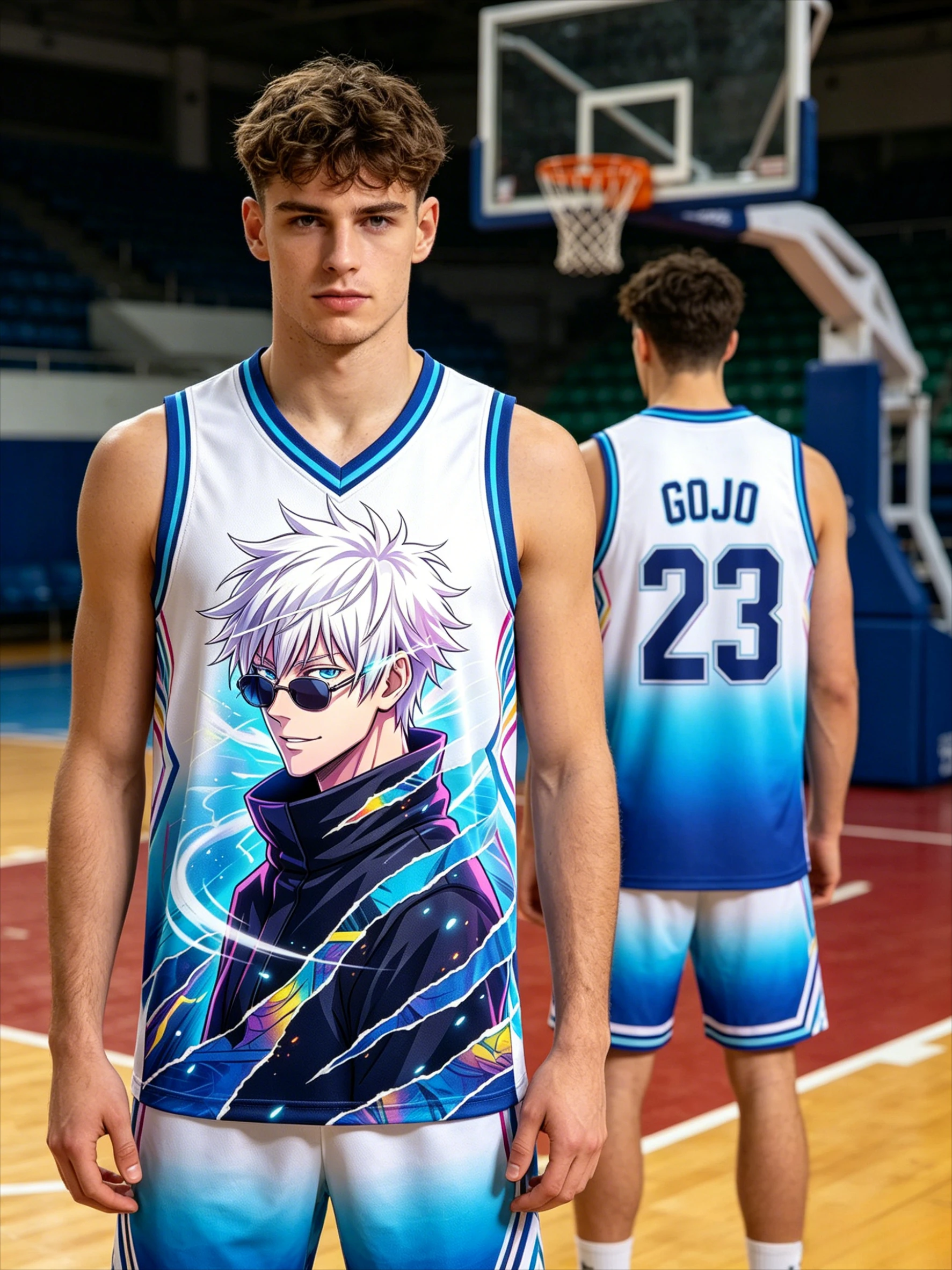 Jujutsu Kaisen Satoru Gojo No.23 Basketball Jersey 3D Full Print Gradient Sleeveless Tank Top Breathable Anime Streetwear Tees