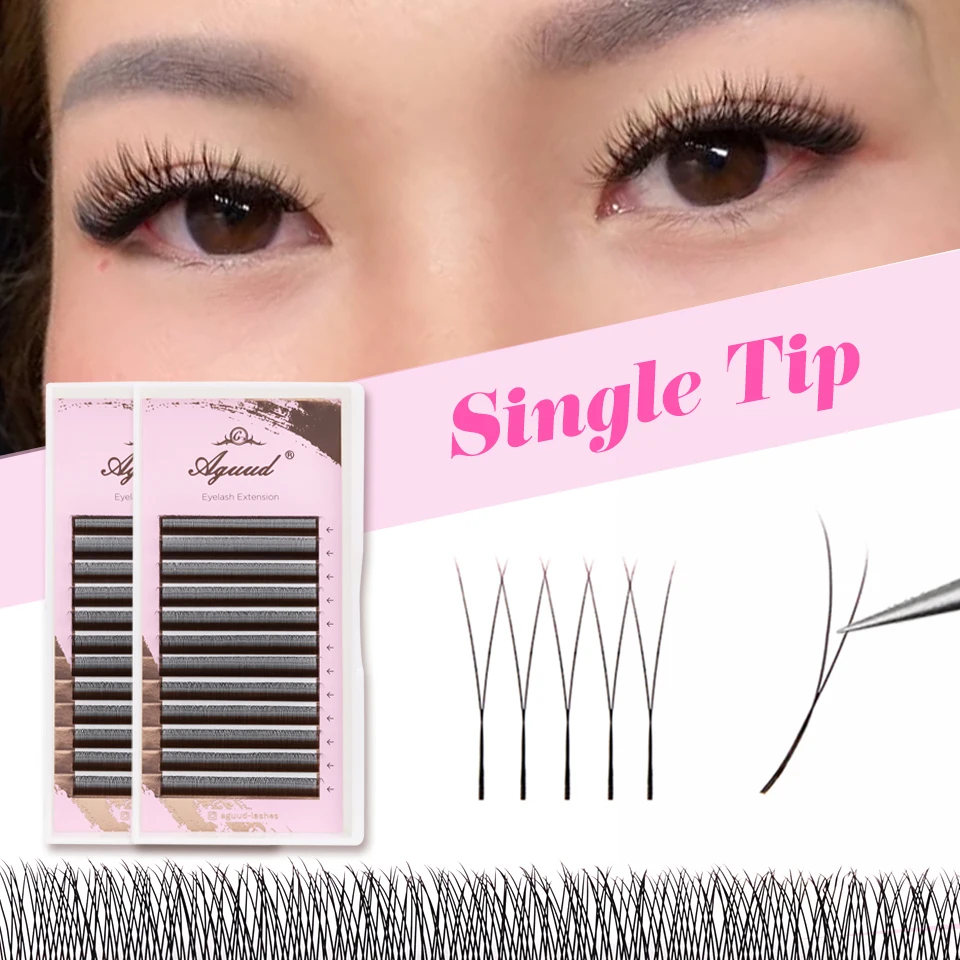 

AGUUD Single Tip 2D Y Shape Eyelash Extension 2D Pre-Made Russian Volume Fans Lashes Hand Woven Soft Light Natural Cross YY Lash