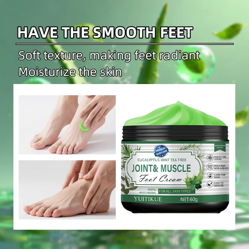 Eucalyptus Mint Tea Tree Foot Cream 60g - Joint & Muscle Care, Deeply Moisturizes & Smooths Feet, Non-Sticky Fast Absorption