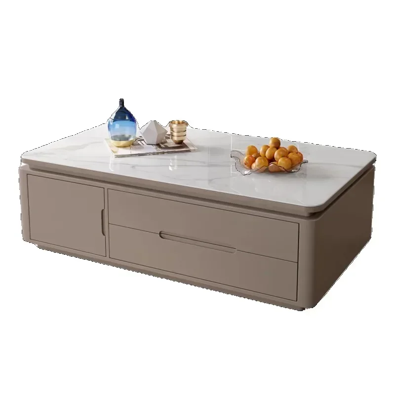 

Modern simple rock slab coffee table TV combination household living room