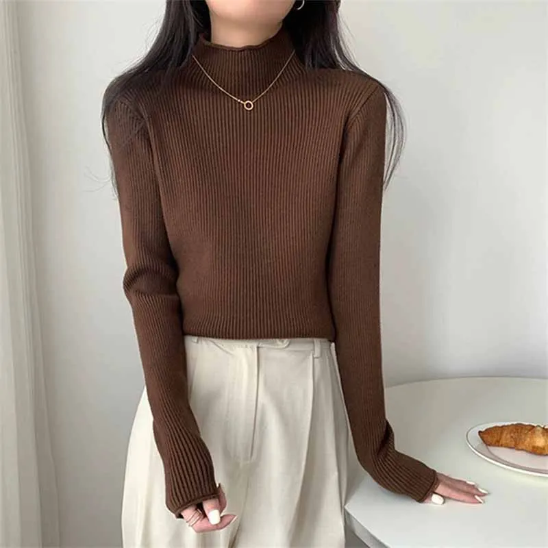 

Fall Winter Half-High Collar Sweater Women Solid Color Basic Long Sleeve Knit Jumpers Woman Casual Versatile Bottoming Pullover