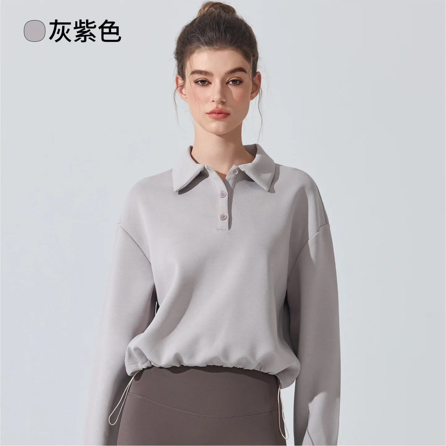 AW Women Outdoor Running Sweatshirt Solid Color Loose Long Sleeve Gym Top Ajustable Hem Workout Shirt Breathable Sportswear