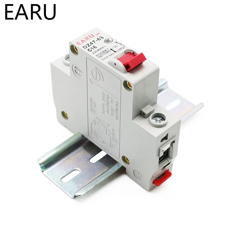 1P AC MCB DZ47-63 C Type 230/400V~ 50HZ/60HZ Mini Circuit Breaker 3A 6A 10A 16A 20A 25A 32A 40A 50A 63A Mounting 35mm Din Rail