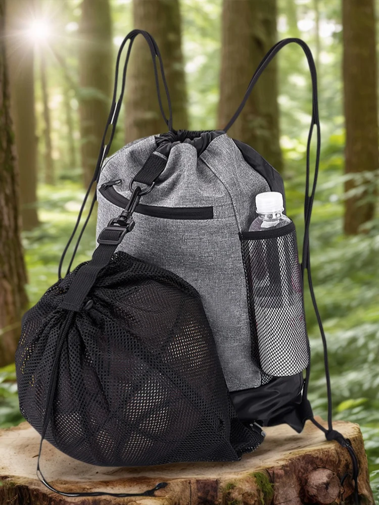 분리형 메쉬 가방이있는 접이식 축구 배낭 체육관 Sackpack 대용량 나일론 볼 배낭 배구 야구 요가 가방