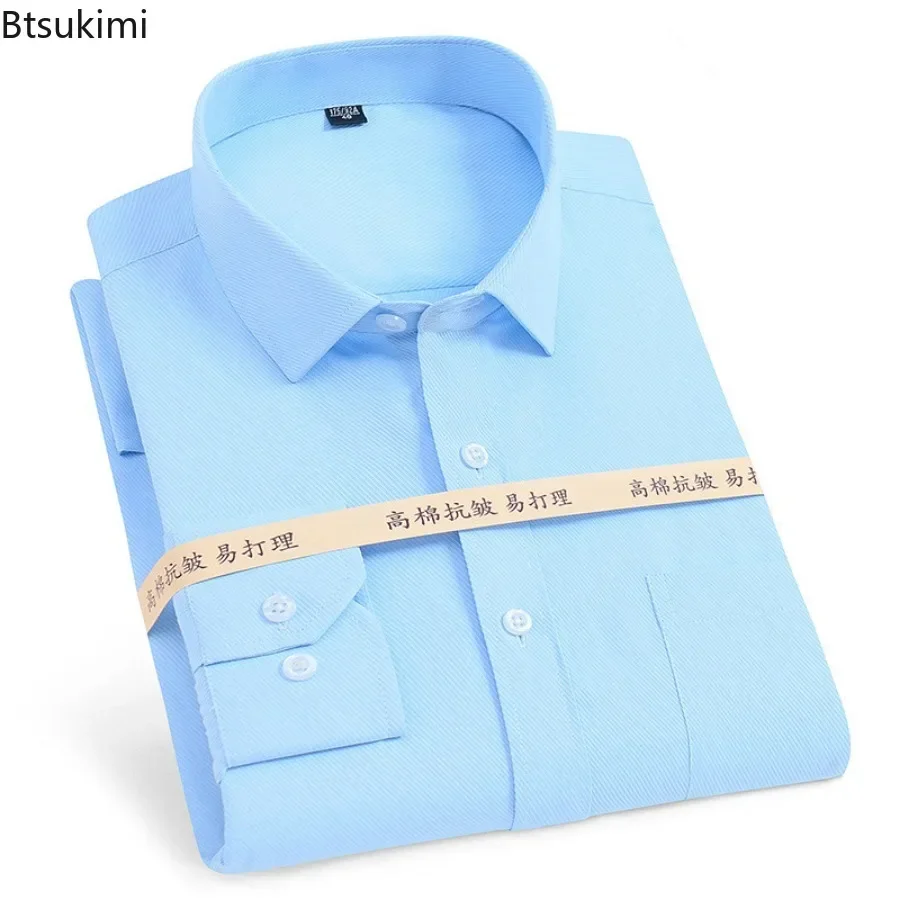 Classic White Shirts Men\'s Office Business Dress Shirts Fashion Solid Color Slim Casual Social Formal Shirt Men Clothing Blouses