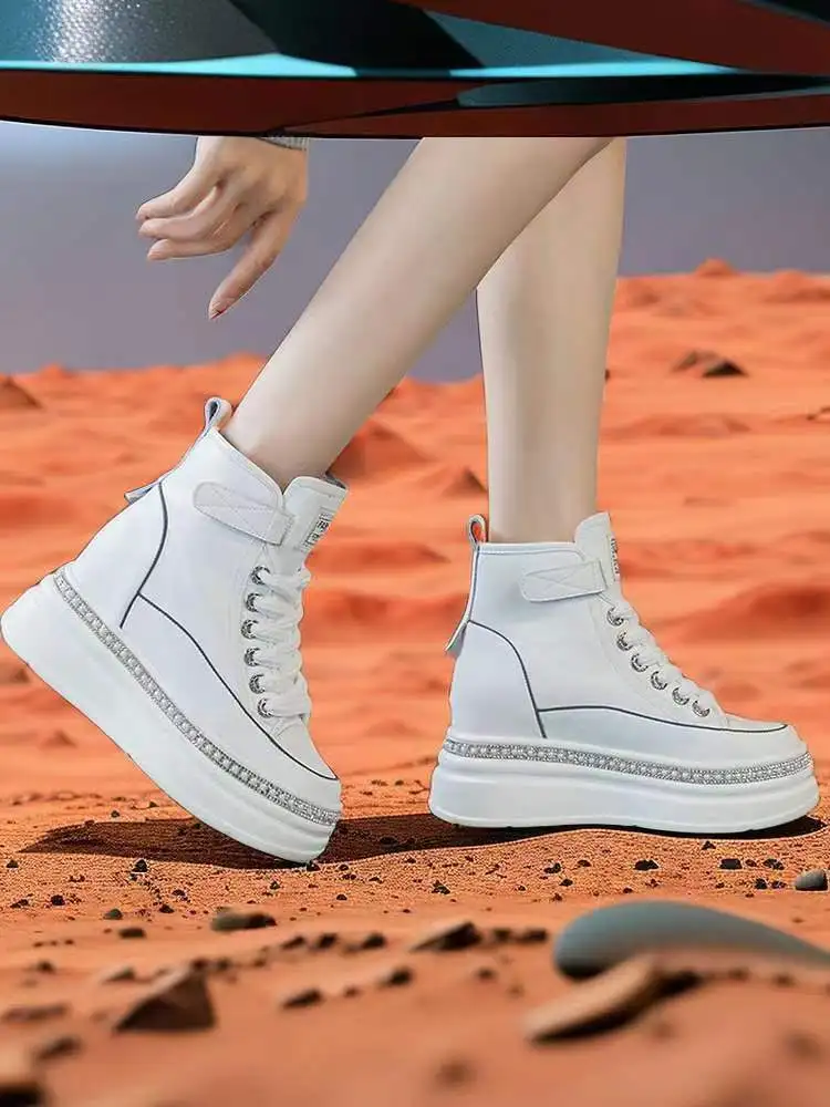 

Elevated Heel Women's oes Genuine Leather Thi Bot High Top oes Spring Autumn Small Stature Wear High Slim Casual o...